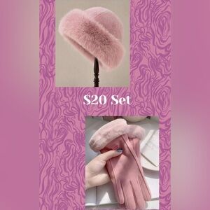 Elegant Pink Fur Hat and Glove Set